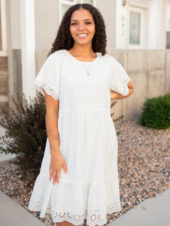 Ada Ivory Eyelet Sleeve Dress