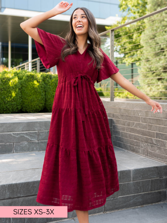 Alana Burgundy Textured Tie Dress
