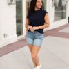 Brea Navy Cap Sleeve Top