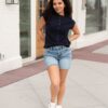 Brea Navy Cap Sleeve Top