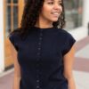 Brea Navy Cap Sleeve Top