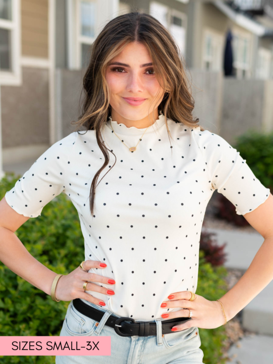 BrendieCreamPolkaDotRibbedTop.png Brendie Cream Polka Dot Ribbed Top
