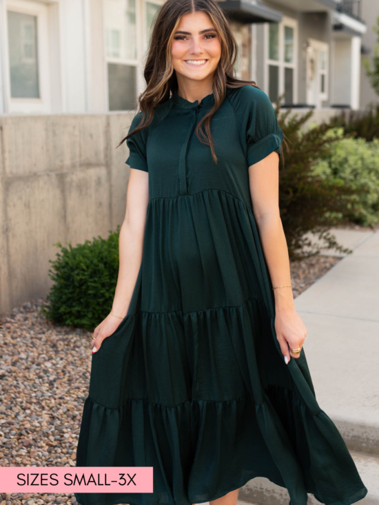 BrinleeDarkGreenSatinDress.png Brinlee Dark Green Satin Dress