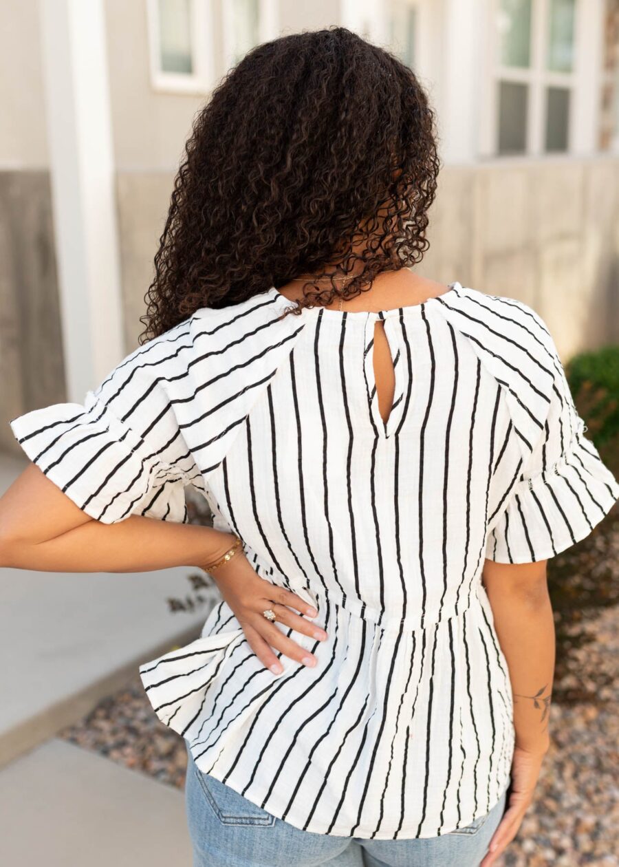 Brynn Black Striped Peplum Top