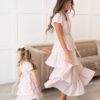 Mira Blush Rose Tiered Ruffle Little Girl Dress