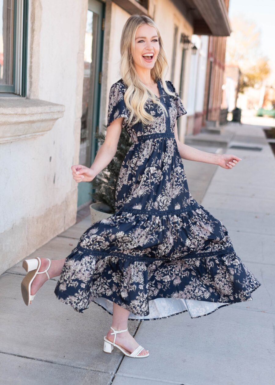 Mollie Navy Blue Patterned Dress