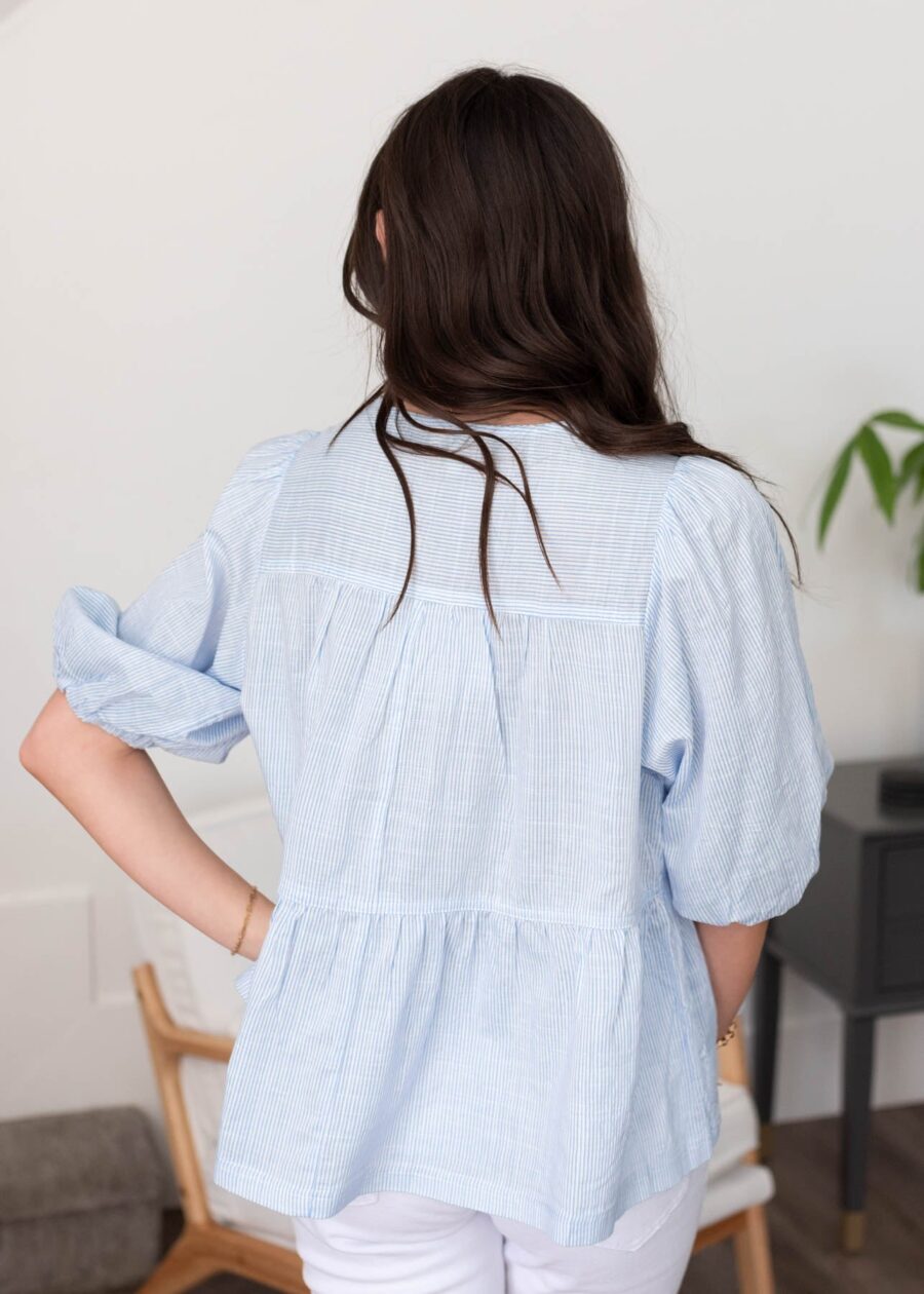 Pemberly Light Blue Striped Top