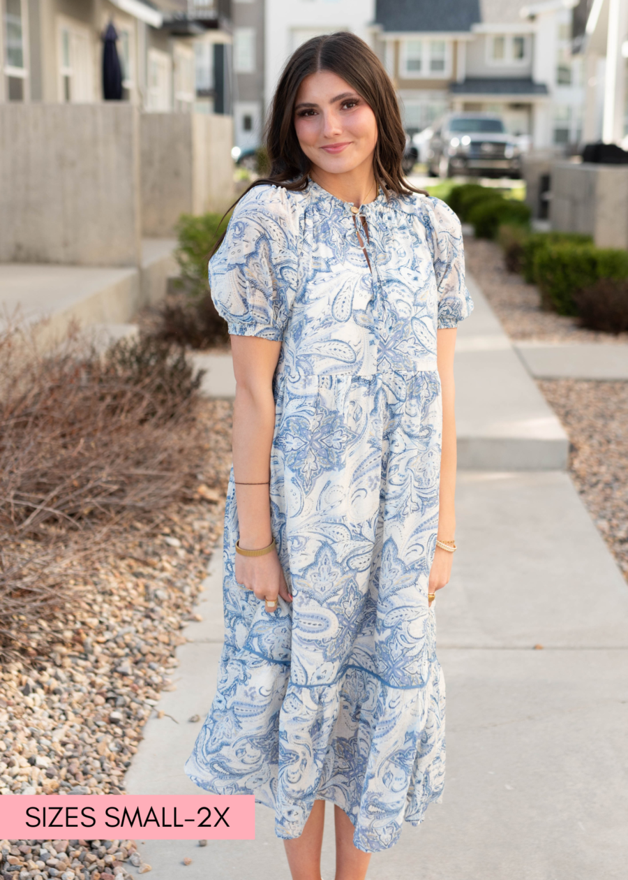 PerlaBluePaisleyPatternDress.png Perla Blue Paisley Pattern Dress
