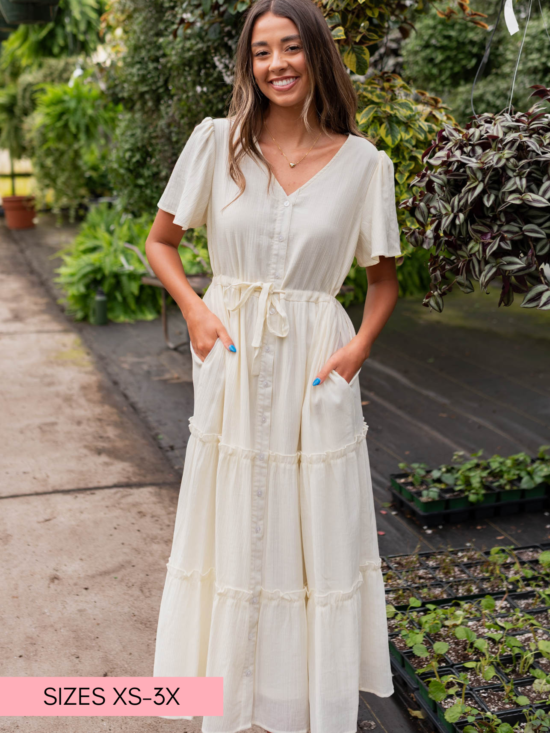 RebekahCreamButtonDownDress.png Rebekah Cream Button Down Dress