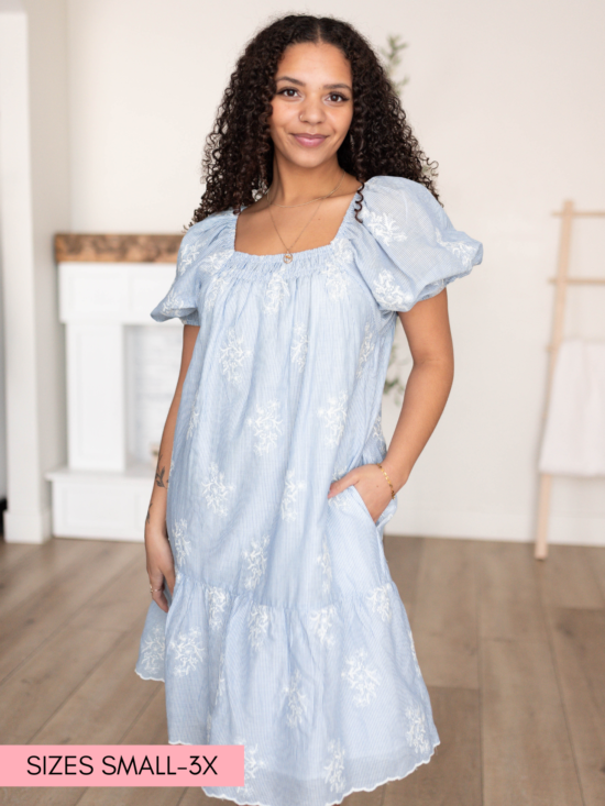 Sammy Light Blue Embroidered Dress