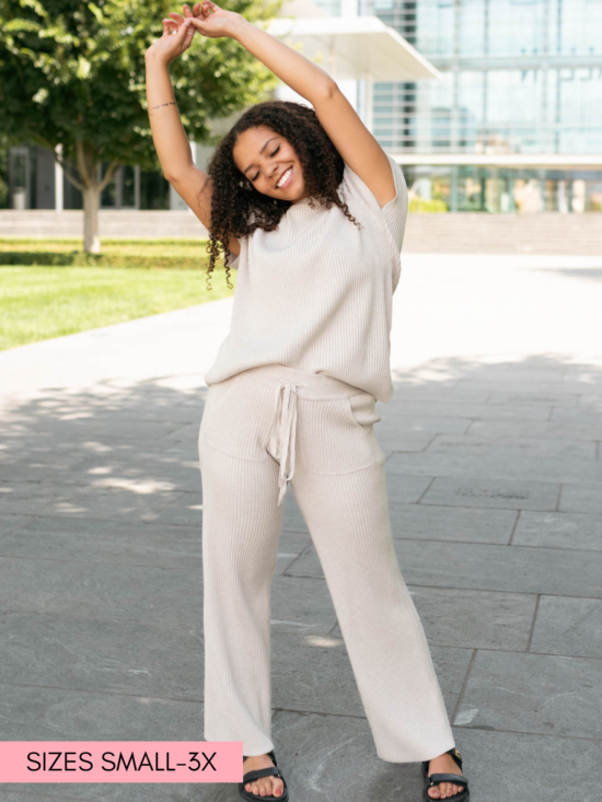 Selene Taupe Ribbed Sweater