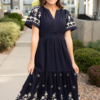 Sofia Navy Embroidered Dress
