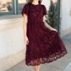 Susannah Wine Lace Dress