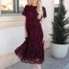 Susannah Wine Lace Dress