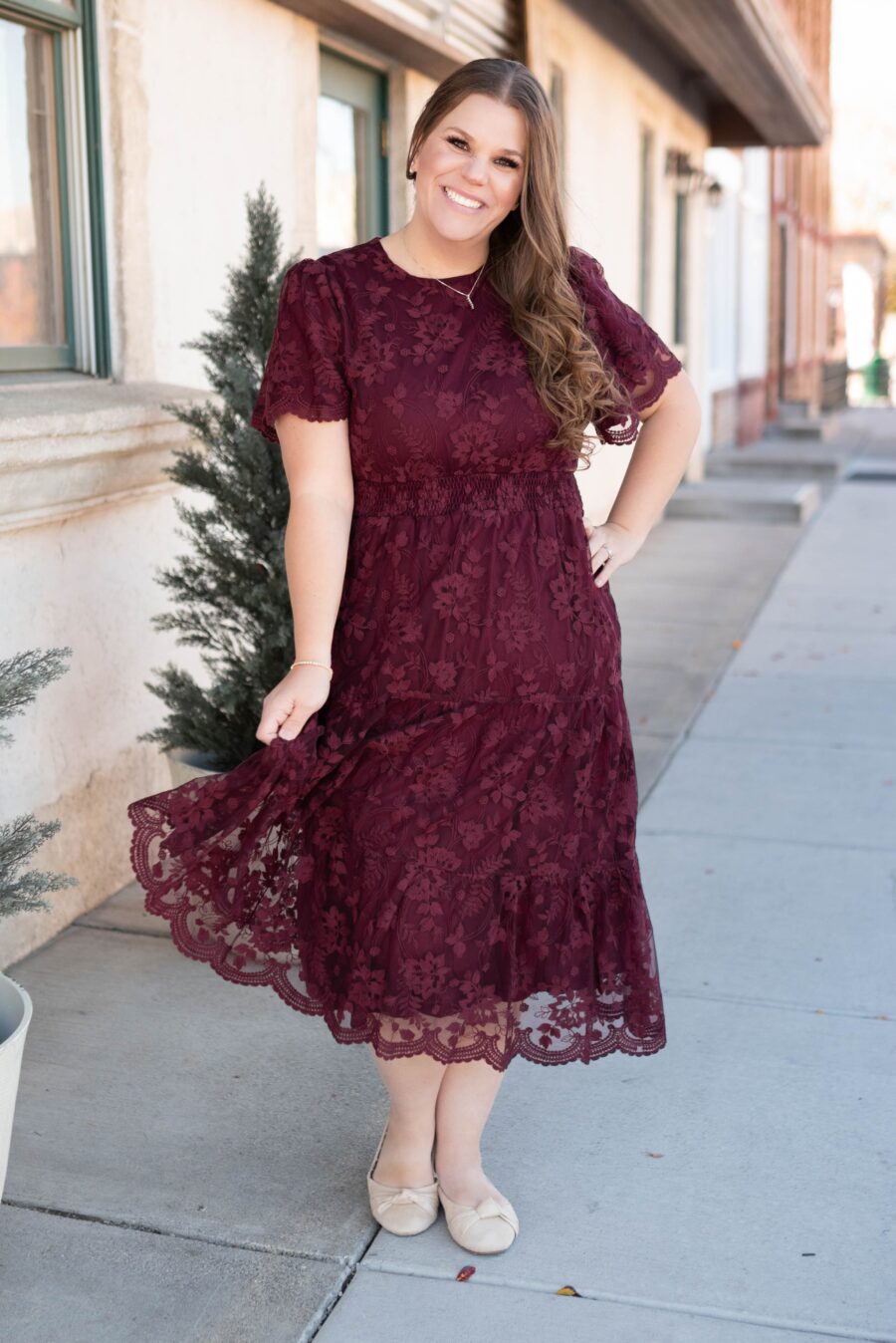 Susannah Wine Lace Dress