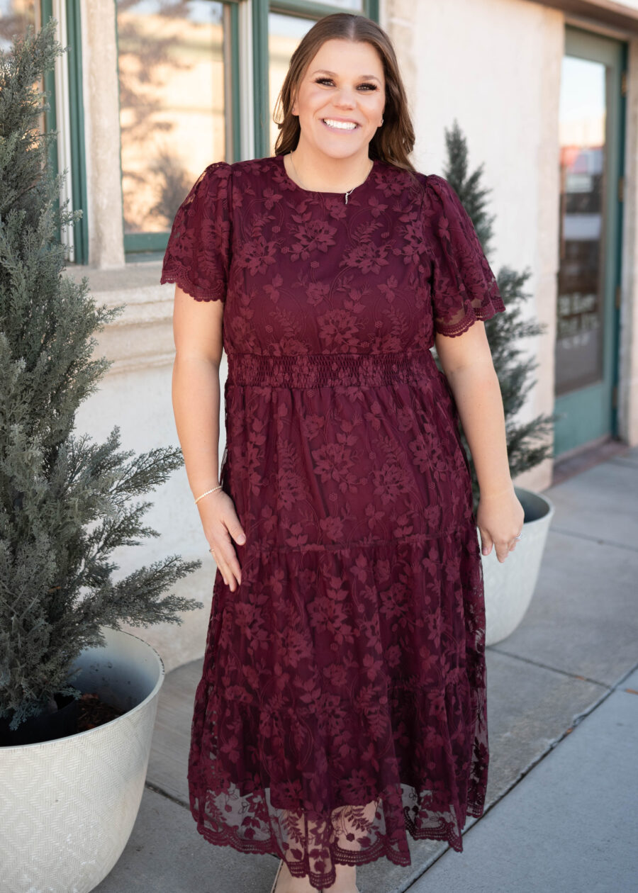 Susannah Wine Lace Dress