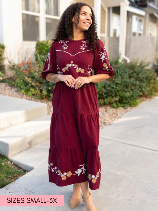 Taya Burgundy Floral Dress