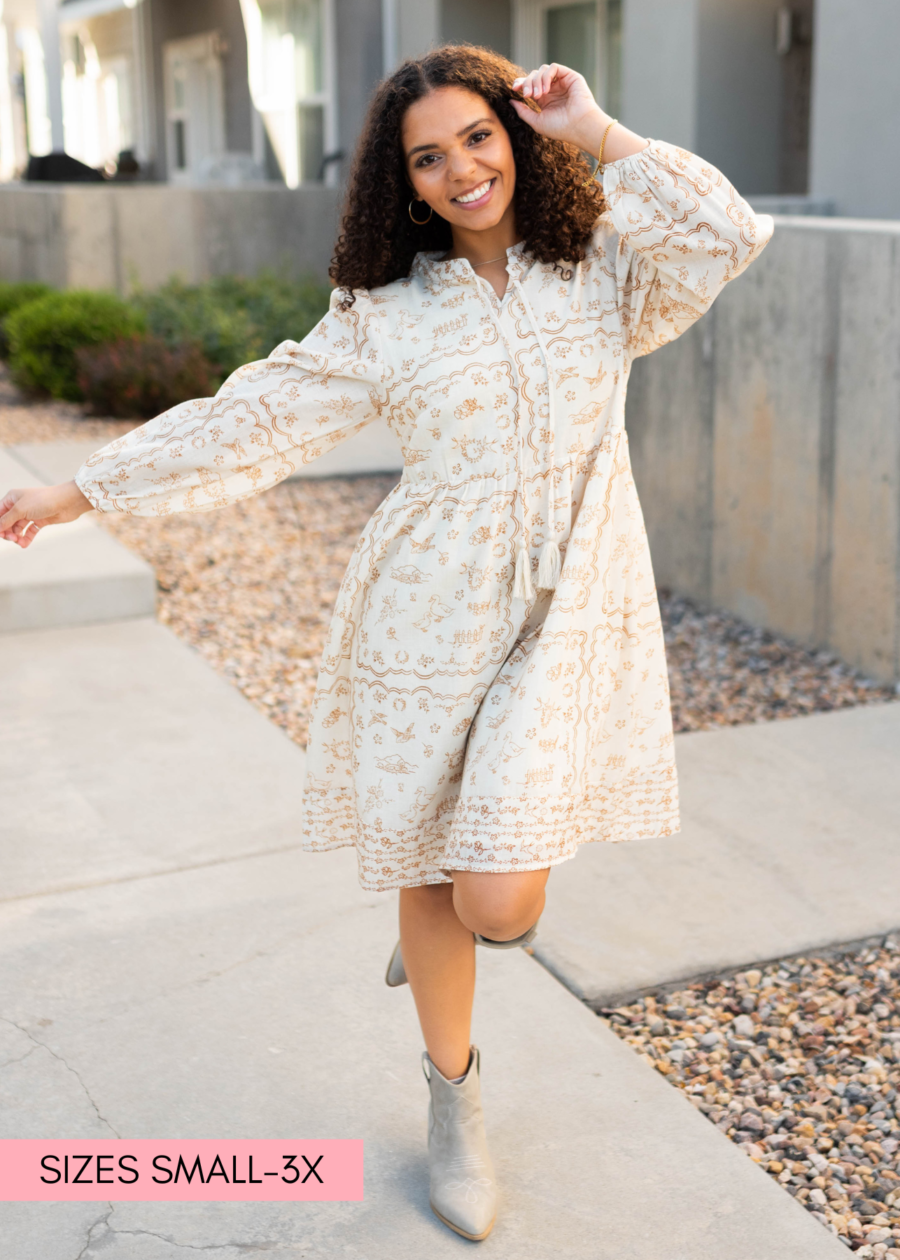 TilleyCreamPatternedDress.png Tilley Cream Patterned Dress