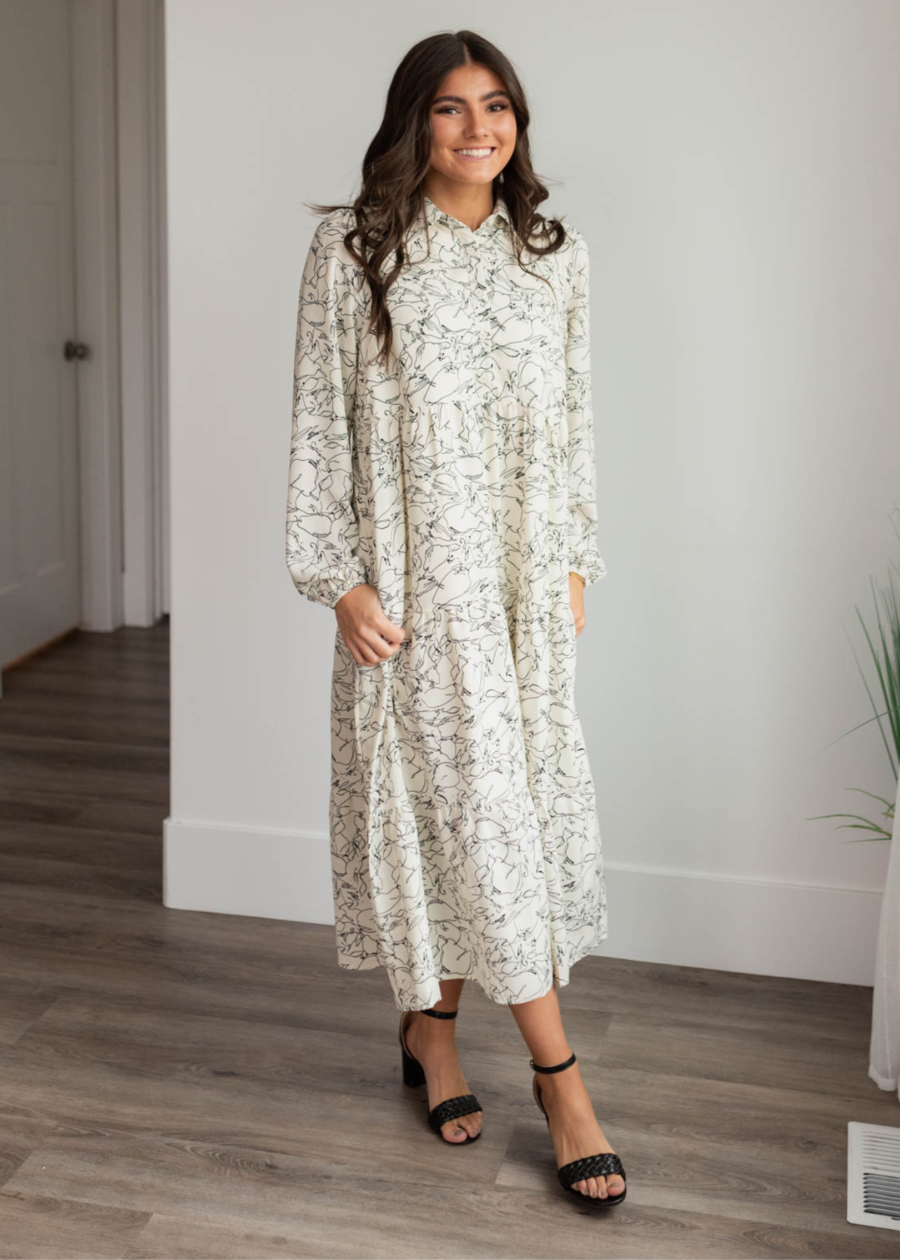 Tris White Floral Pattern Dress
