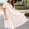 Trisha Beige Floral Embroidered Dress