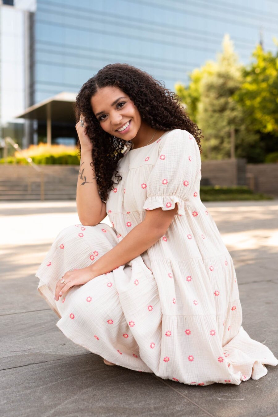 Trisha Beige Floral Embroidered Dress