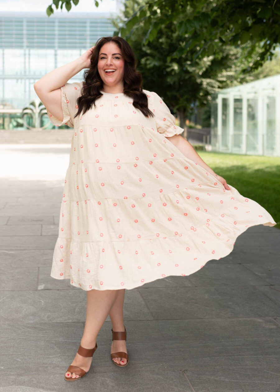 Trisha Beige Floral Embroidered Dress