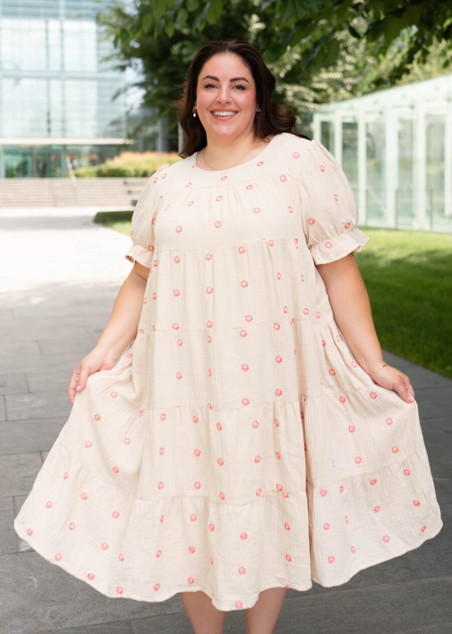 Trisha Beige Floral Embroidered Dress
