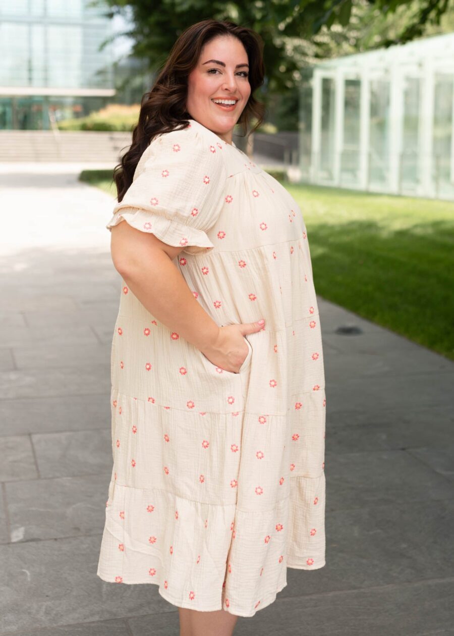 Trisha Beige Floral Embroidered Dress
