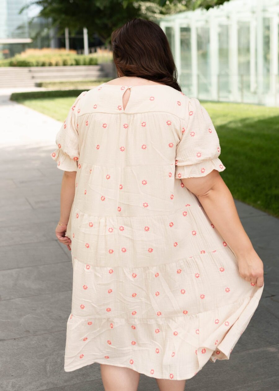 Trisha Beige Floral Embroidered Dress