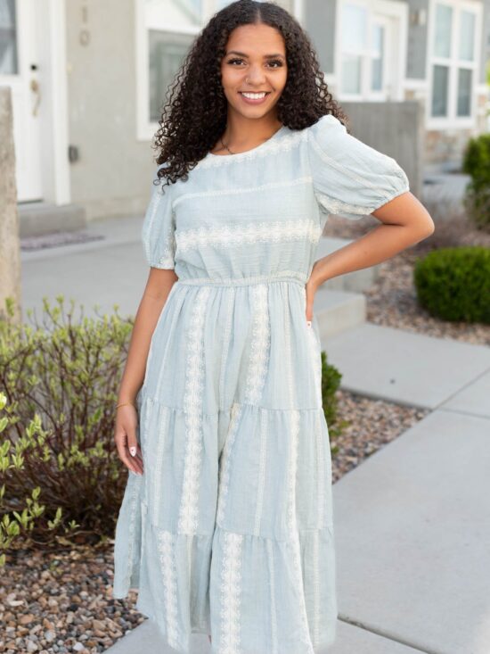 Zinnia Light Blue Embroidered Dress