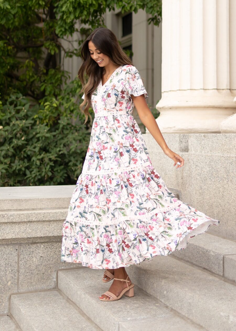 ZoiePinkFloralTieredDressLL6-19-13.jpg Zoie Pink Floral Tiered Dress