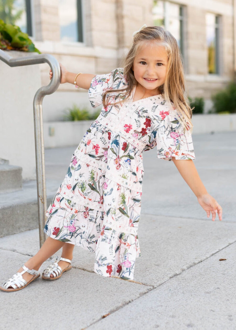 ZoiePinkFloralTieredLittleGirlDress.jpg Zoie Pink Floral Tiered Little Girl Dress