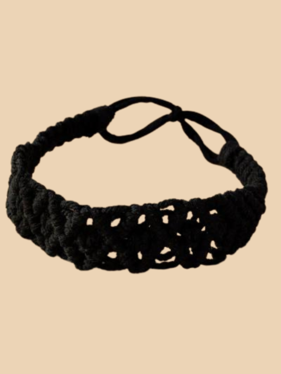 Sallie Black Crochet Elastic Headband